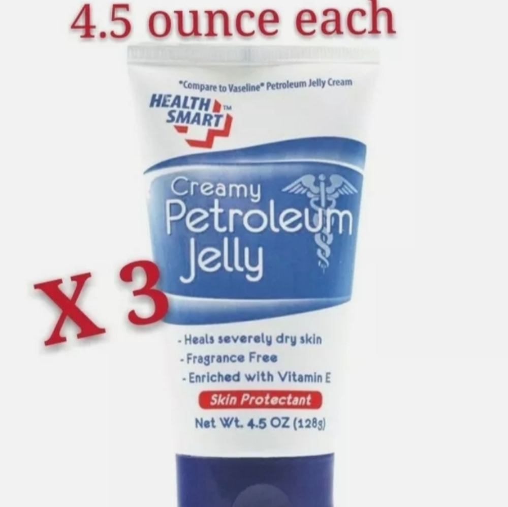 3 Pack of Health Smart Creamy Petroleum Jelly + Vitamin E Fragrance Free 4.5 oz.